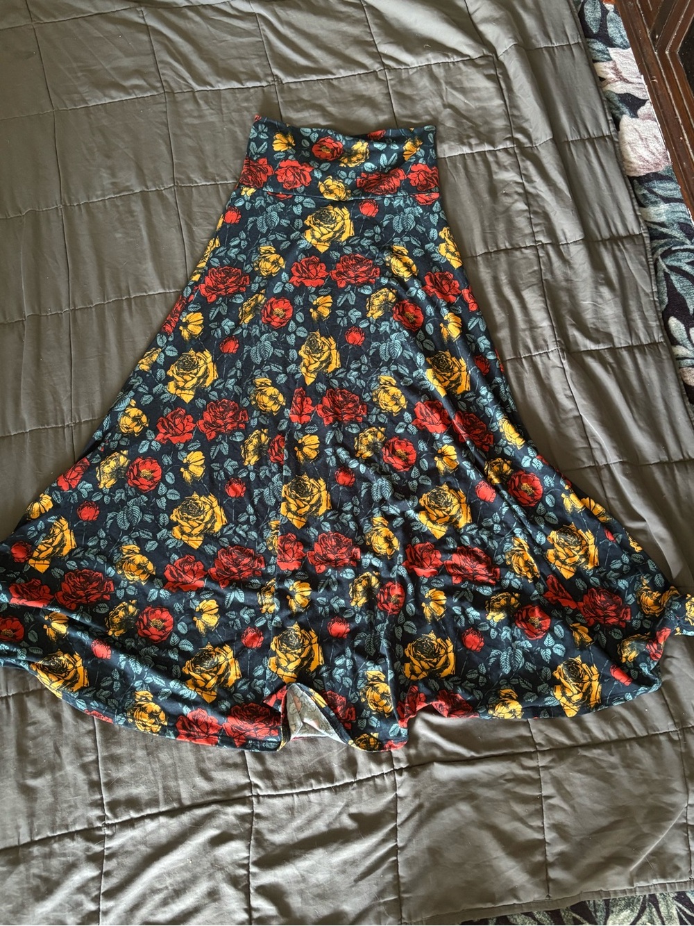 LuLaRoe Black Skirt with Red & Yellow Floral Print